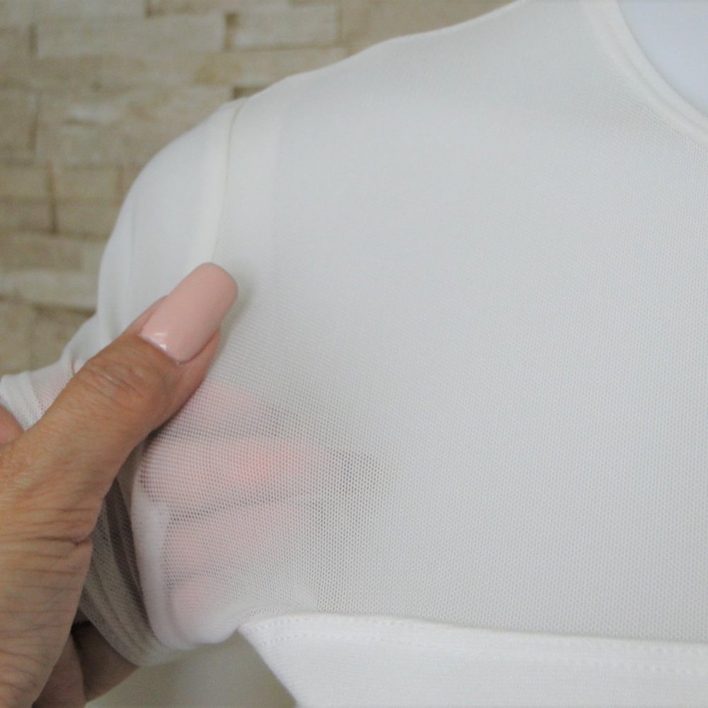 NWT White Fiona Ponte American Apparel Skater Dress Sheer Shoulders and Midrift - Picture 6 of 7